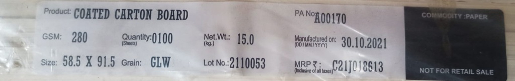 JK Tuffcoat 23x36 - ( 58.5x91.5 ) 280 Gsm 15 Kg 100 Sheet Price & Package