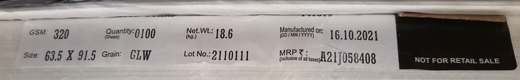 JK Tuffcoat  25x36 - ( 63.5x91.5 ) 320 Gsm 18.6 Kg 100 Sheet Price & Packge