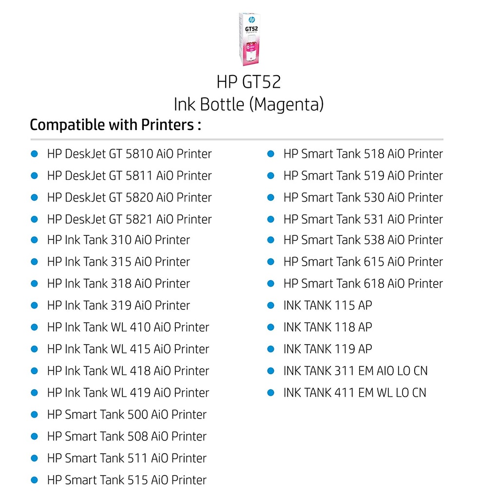 HP GT52 70-ml Magenta Original Ink Bottle
