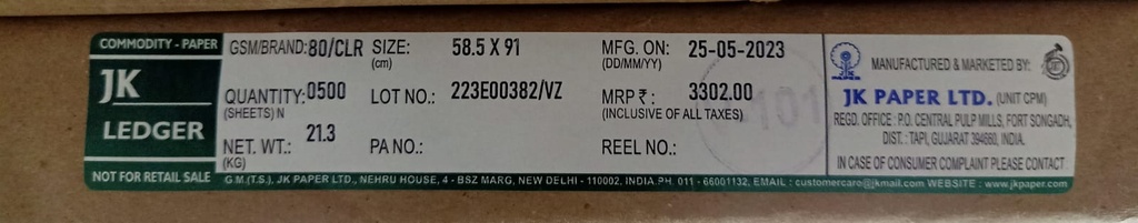 J K Ledger 23x36 21.3 Kg 80 Gsm-3
