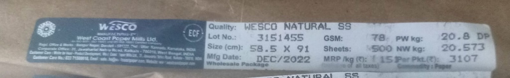 Natural Buff 23x36 20.8 Kg 78 Gsm-2