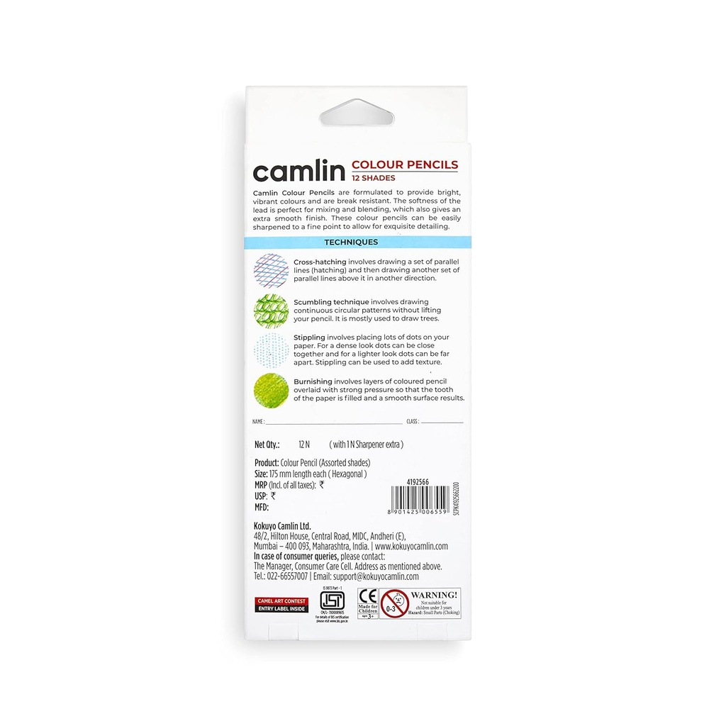Camlin Colour Pencils Full Size -12 Shades