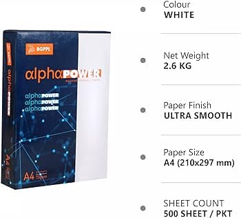 Alpha Power Copier Paper A4 75 Gsm (500 Sheet,1Ream) White Colour