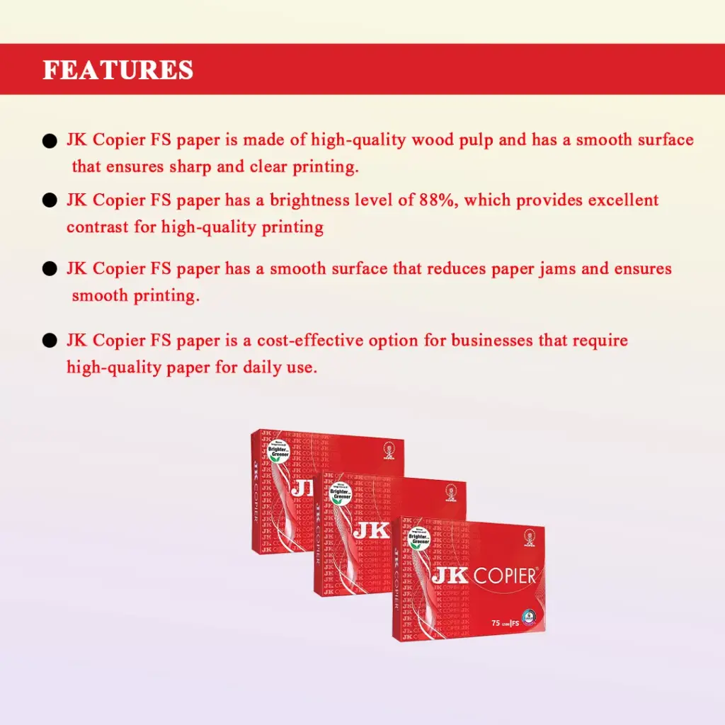 JK Red Copier Paper Legal Size (F/S) 75 Gsm | SHRI LALSHAH PAPERS ...