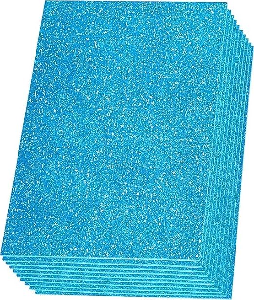 Glitter Foam Sheet, A4 Size, Light Blue(Firozi) Colour, (1.5mm Thick -Pack Of 10) For Arts and Crafts, Scrapbooking, DIY Work, Decoration, Gift Wrapping.