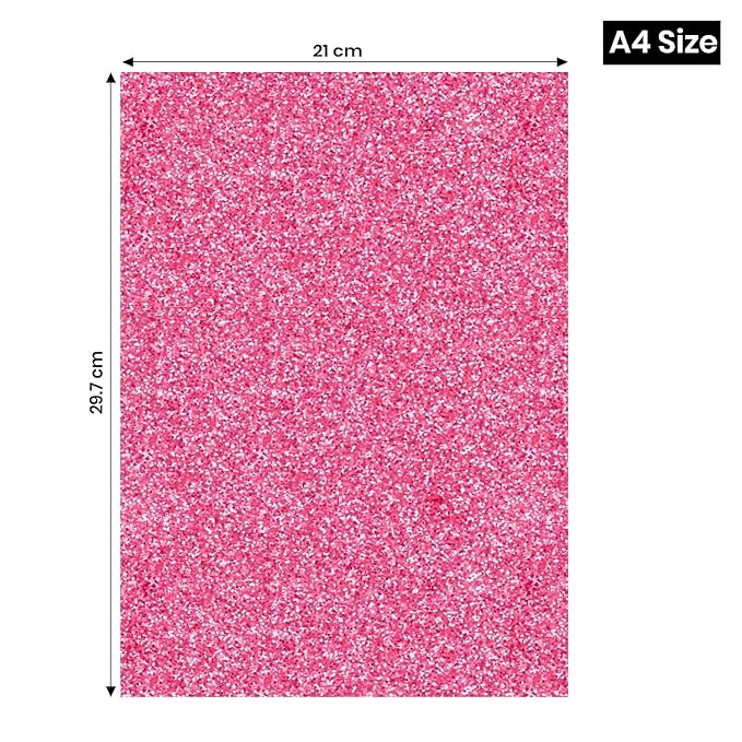 Glitter Foam Sheet, A4 Size, Pink Colour, (1.5mm Thick -Pack Of 10) For Arts and Crafts, Scrapbooking, DIY Work, Decoration, Gift Wrapping.