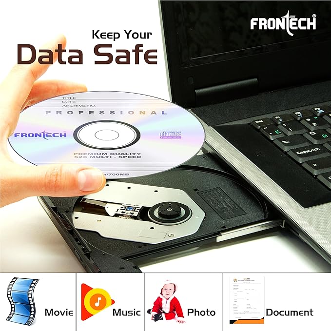 Frontech CD Recordable, 700 MB Storage, 80 Mins, 52X Speed - Pack of 50