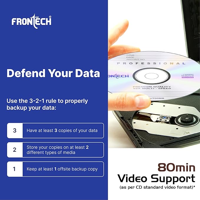 Frontech CD Recordable, 700 MB Storage, 80 Mins, 52X Speed - Pack of 50
