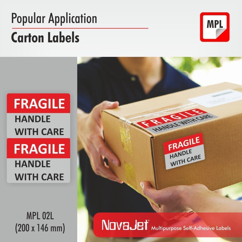 NovaJet (Technova) MPL 02, A4 Size 200x145 mm, Multipurpose Label Sticker, White Colour, Pack of 100 Sheets