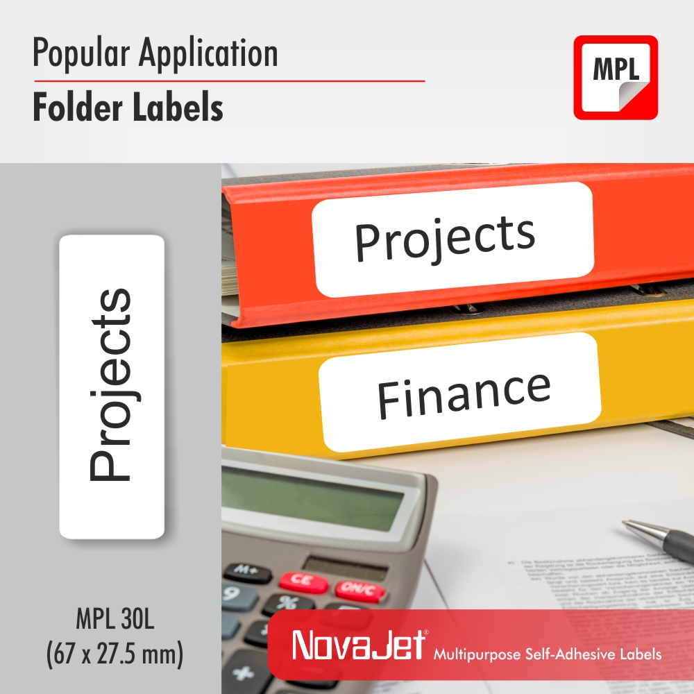 NovaJet (Technova) MPL 30L, A4 Size 67.5x27.5 mm, Multipurpose Label Sticker, White Colour, Pack of 100 Sheets