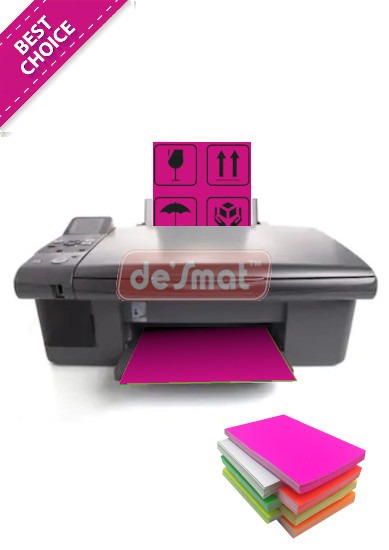 Fluorescent Sticker Papers, A4 Size, Pink Colour, Laser Inkjet Printable Self Adhesive Sticker Label Sheets (Pack Of 100) 