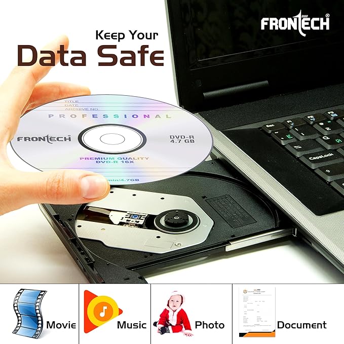 Frontech Blank DVD Recordable, 4.7 GB Storage, 120 Mins, 16X Speed - Pack of 50 