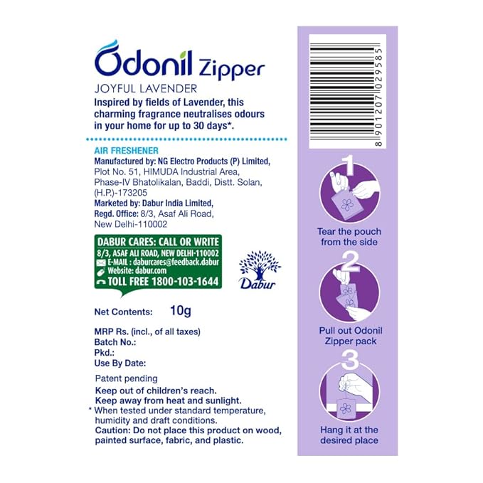Odonil Zipper Bathroom Air Freshener-Joyful Lavender / 10g Instant & Long Lasting Fragrance