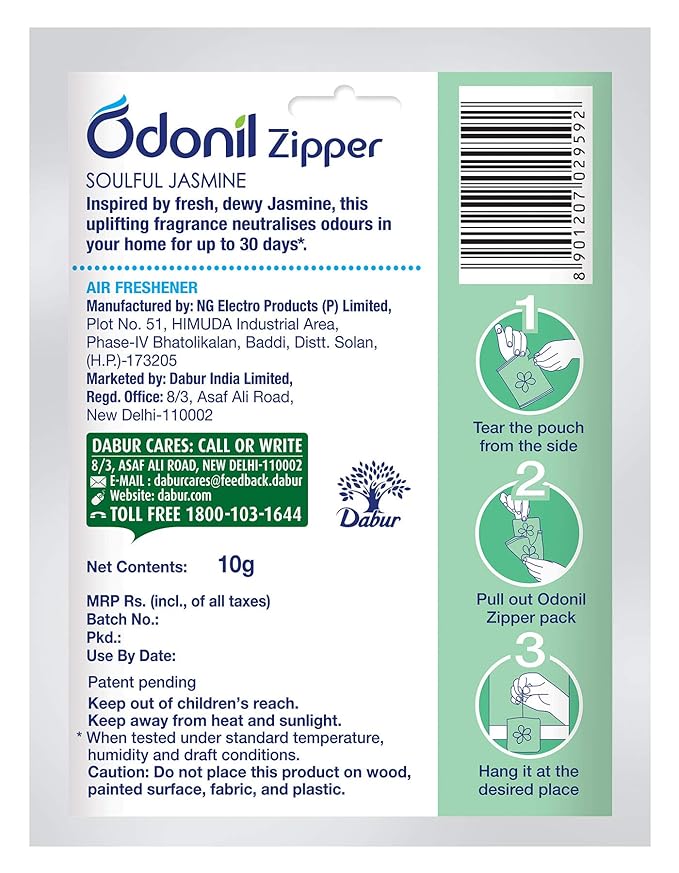 Odonil Zipper Bathroom Air Freshener-Soulful Jasmine / 10g Instant & Long Lasting Fragrance
