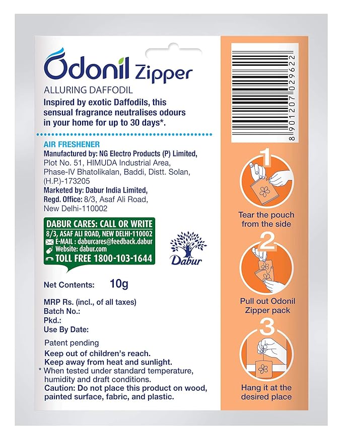Odonil Zipper Bathroom Air Freshener-Alluring Daffodil / 10g Instant & Long Lasting Fragrance