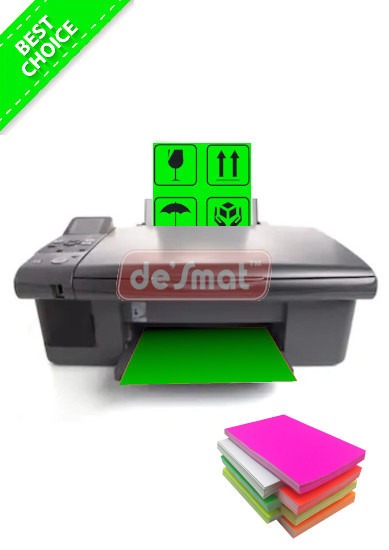 Desmat Fluorescent Sticker Papers, A4 Size, Green Colour, Laser Inkjet Printable Self Adhesive Sticker Label(Pack Of 75)     