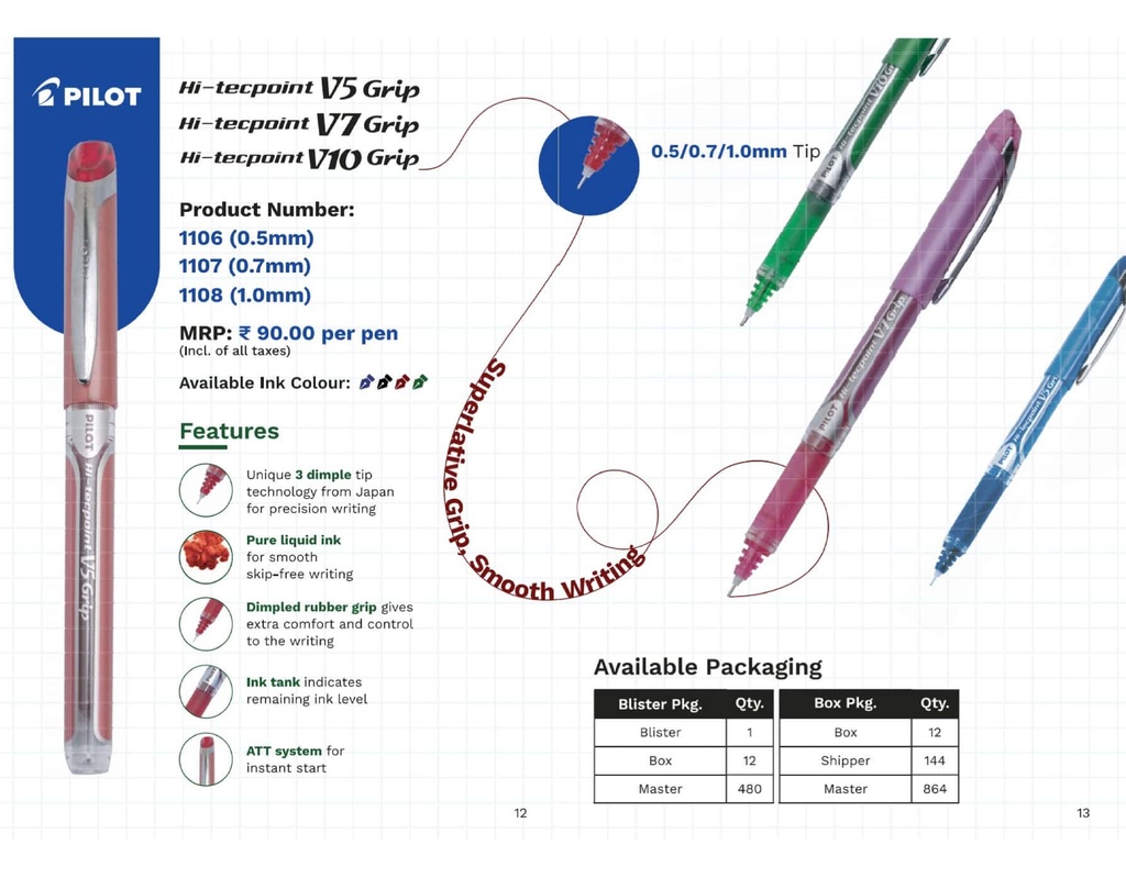 Pilot Pen V10 Grip 1.0mm Blue