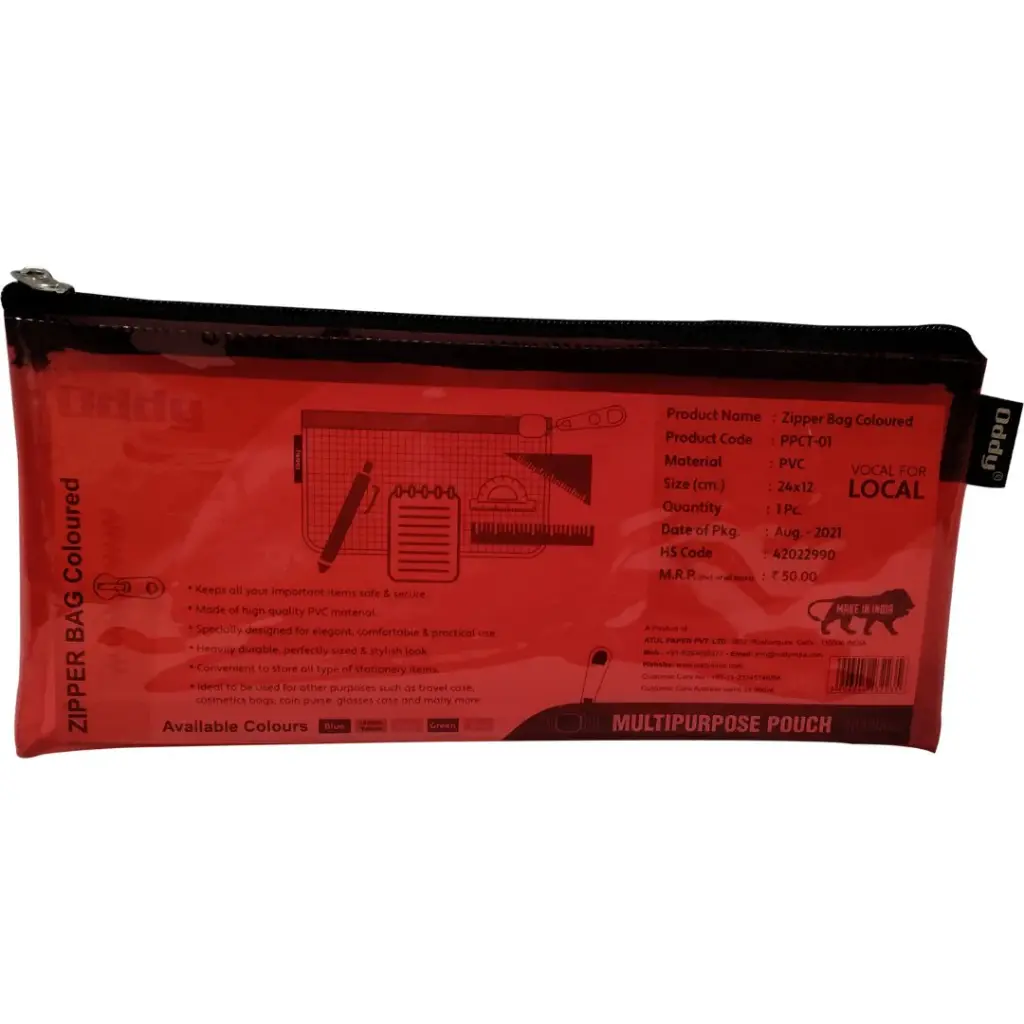 Oddy Colour Transparent Zipper Pencil Pouch