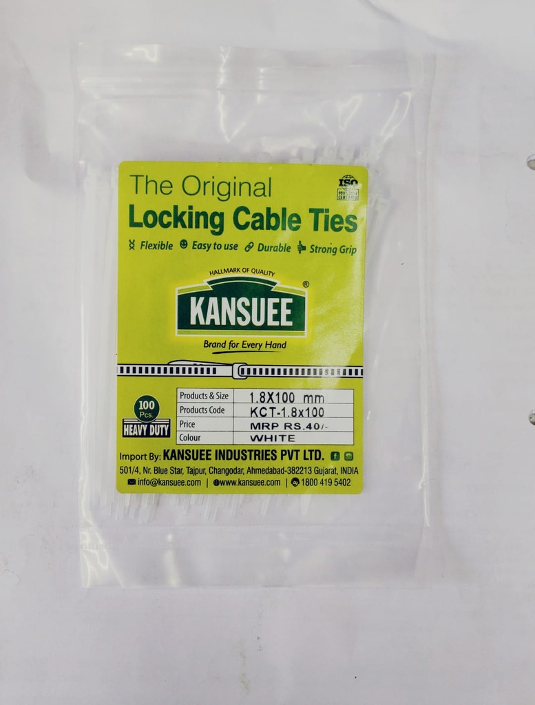 Kansuee Locking Cable Ties 1.8x100mm (Pack Of 100)