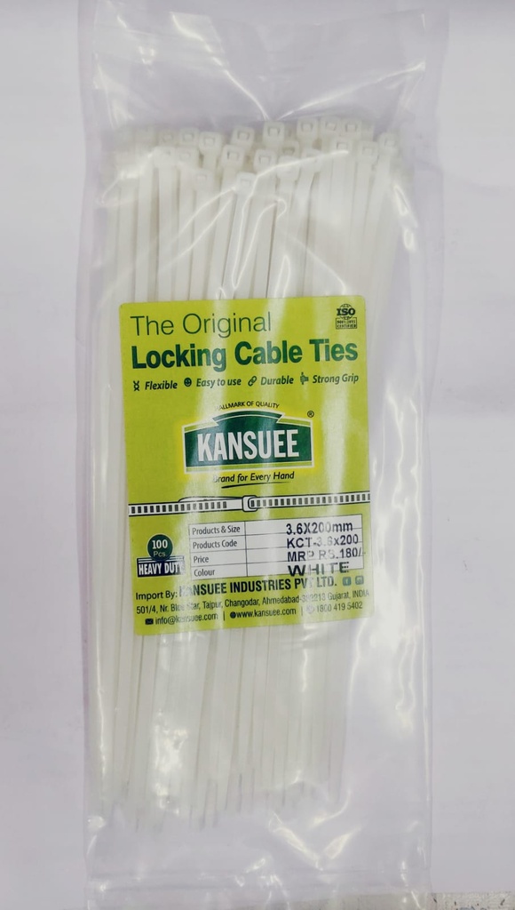 Kansuee Self Locking Cable Ties 4.8x300mm (Pack Of 100) White Colour