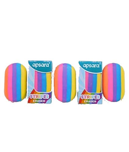 Apsara Stripes Eraser, Coloured Non Dust Eraser (Pack Of 10)