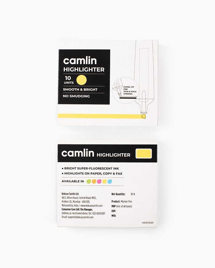 Camlin Highlighter Marker Pen Lemon Yellow (Pack Of 10)