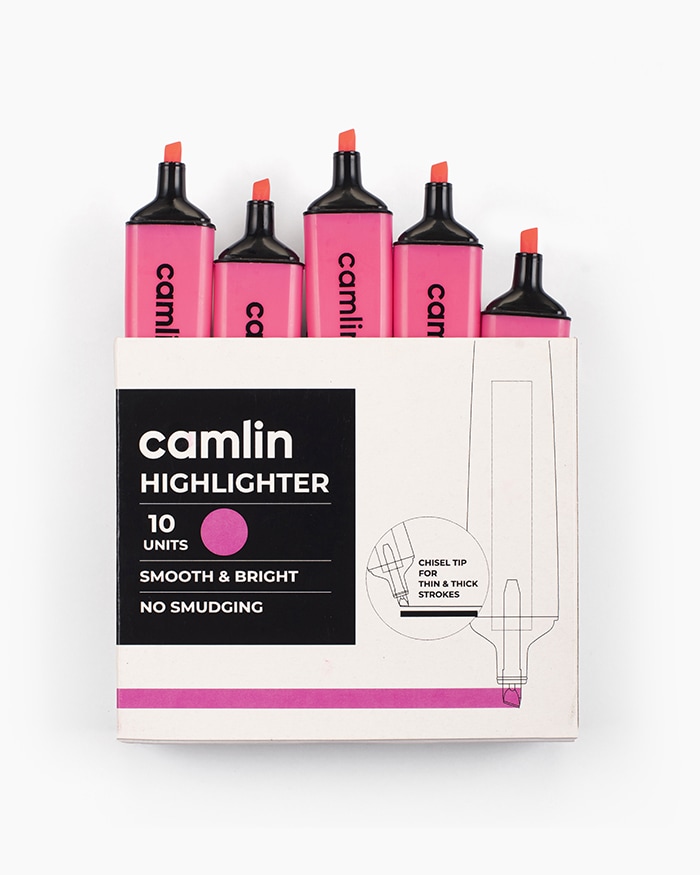 Camlin Highlighter Marker Pen Pink (Pack Of 10)