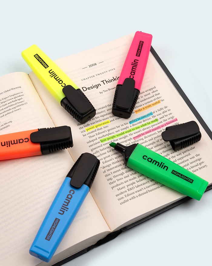 Camlin Highlighter Marker Pen Mix Colour (Pack Of 05)