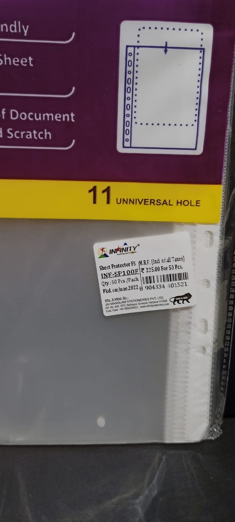 Infinity Sheet Protector 100 Micron F/S Legal (Pack Of 50)