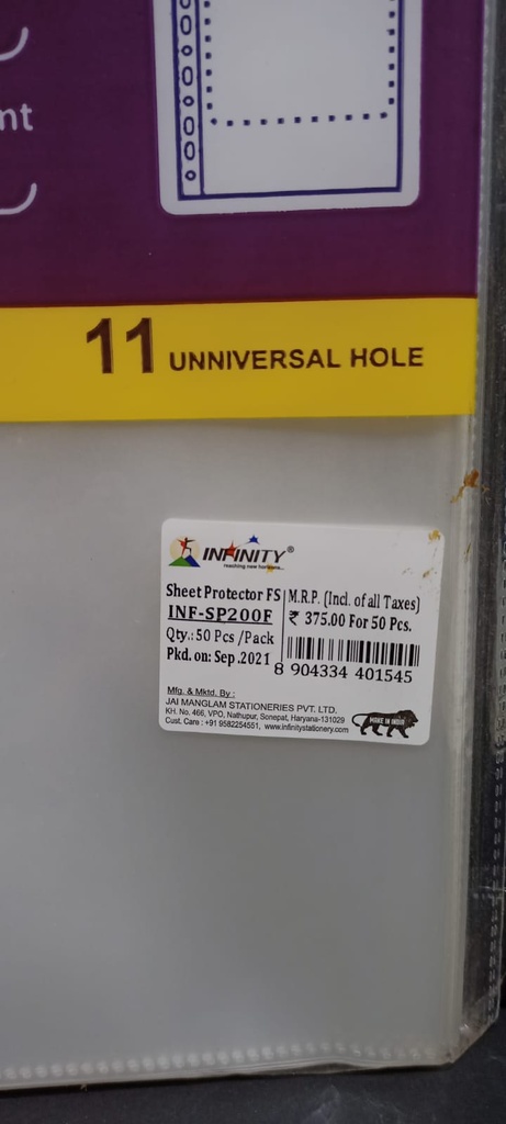 Infinity Sheet Protector 200 Micron FS Legal (Pack Of 50)