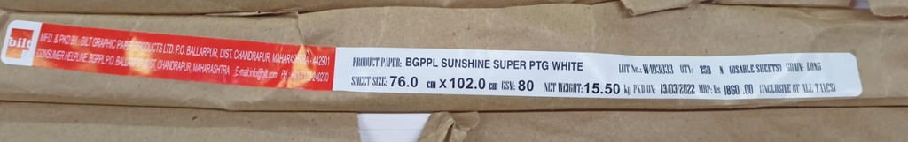 Sunshine 30x40 -31.0 Kg 80 Gsm 250 Sheet Package <> 500 Sheet Price  ( Bilt Paper )