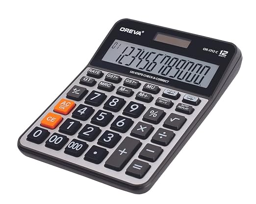 Oreva OR-1712-C, Premium Desktop GST Calculator with Metallic Faceplate & Large Display (12 Digit)