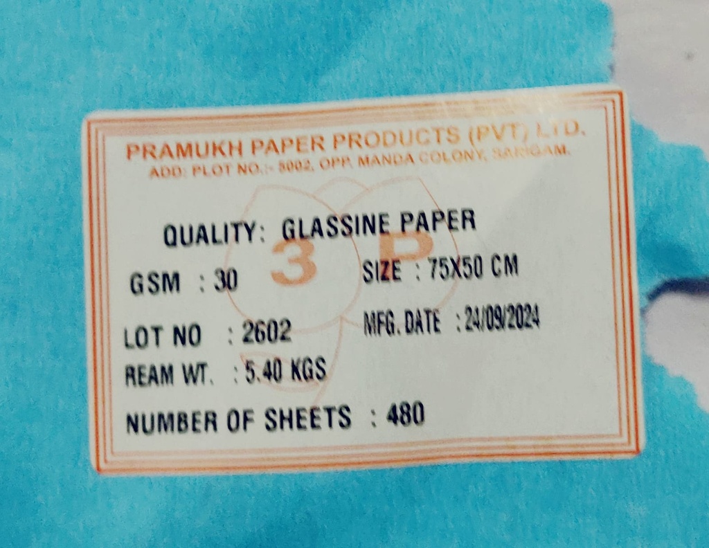 Pramukh Butter Paper/Glassine Paper 3.42 Kg 19 Gsm Size 20''x30'' (Pack of 480 Sheet)