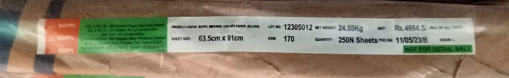 Gloss Art Paper 23x36 -49.1 Kg 170 Gsm 250 Sheet Package <> 500 Sheet Price ( Bilt Paper )