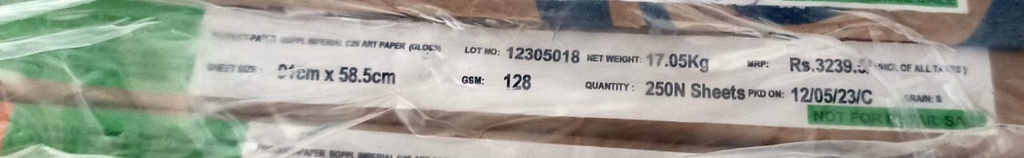 Gloss art Paper 23x36 -34.1 Kg 128 Gsm 250 Sheet Package <> 500 Sheet Price ( Bilt Paper )