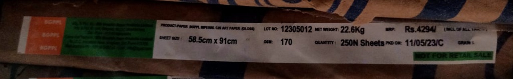 Gloss Art Paper 23x36 -45.2 Kg 170 Gsm 250 Sheet Package <> 500 Sheet Price ( Bilt Paper )