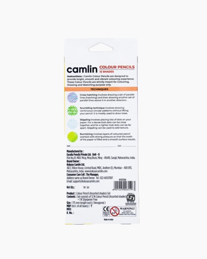 Camlin Colour Pencils Full Size Assorted 12 Shades With Sharpener