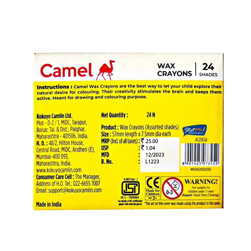 Camel Wax Crayons Assorted 24 Shades