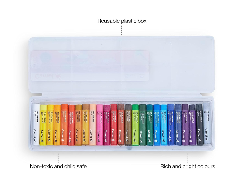 Camel Oil Pastels 25 Shades with Reusable Plastic Box