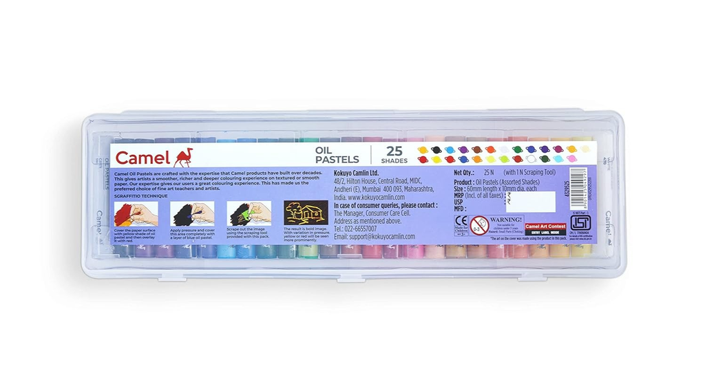 Camel Oil Pastels 25 Shades with Reusable Plastic Box