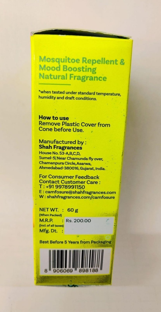 Camfosure Fresh Lemon Camphor Cone 60gm (Air Freshener & Mosquito Repellent)