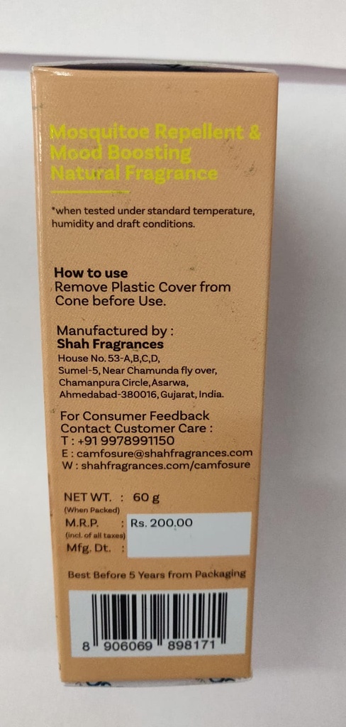 Camfosure Sandal Camphor Cone (Air Freshener & Mosquito Repellent)