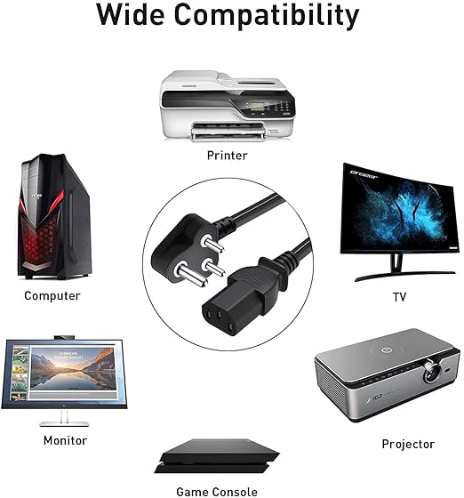 Power Cable (1.5 Meter)  For PC/ Desktop Computer/ Monitor/ SMPS/ TV/ Printer/ Power Supply