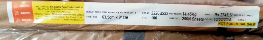 Matt Art card 25x36 -28.9 Kg 100 Gsm 250 Sheet Package & 500 Sheet Price ( Bilt Paper )