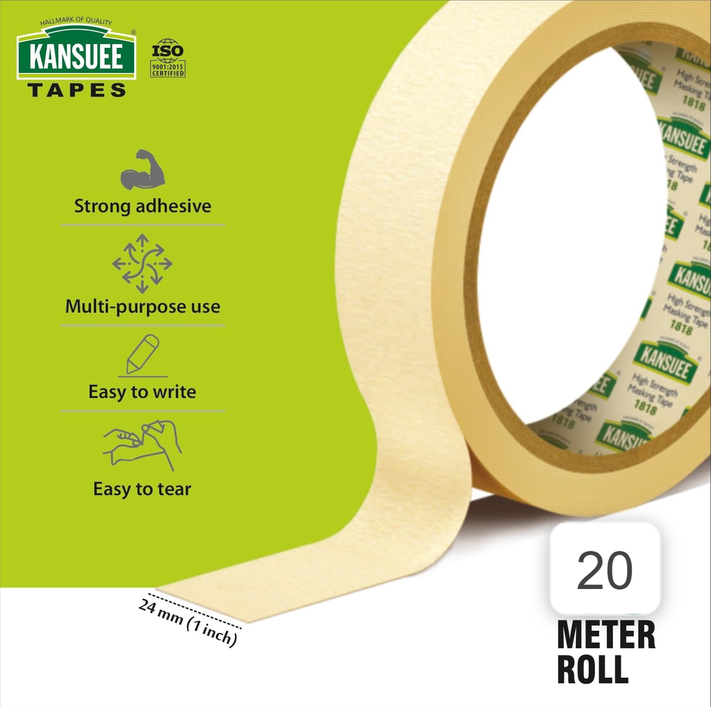 Kansuee Masking Tape (Paper Tape) 1 Inch 24mm x 18 Meter (Pack of 6 ...