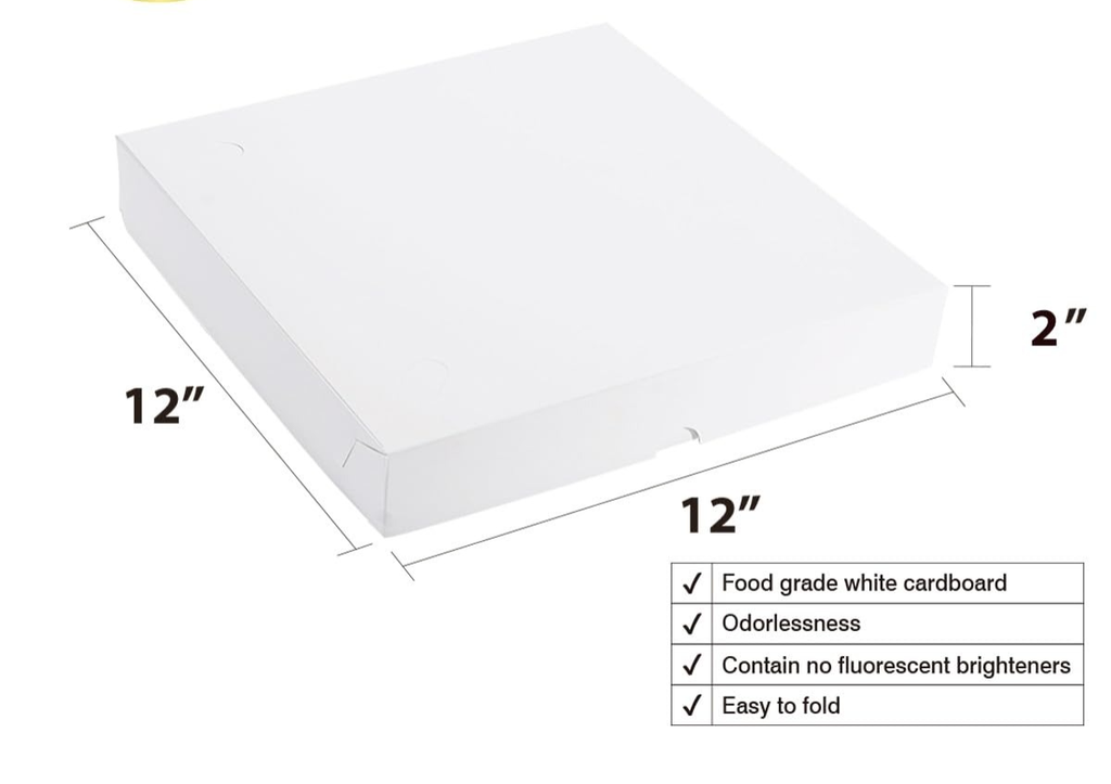 Pizza Box 3 PLY Plan Corrugated Brown 12x12x2 Inch (Pack Of 100)