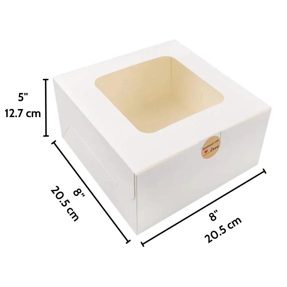 Premium Cake Box Window, Size 8x8x5 Inch For 500gm Cake (Pack Of 25)