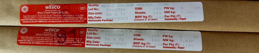 Westcoast Card 22x28 -8 Kg 140 Gsm Pink 144 Sheet Price & Package ( Westcoast Card )