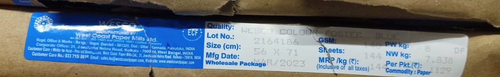 Westcoast Card 22x28 -8 Kg 140 Gsm Blue 144 Sheet Price & Package ( Westcoast Card )