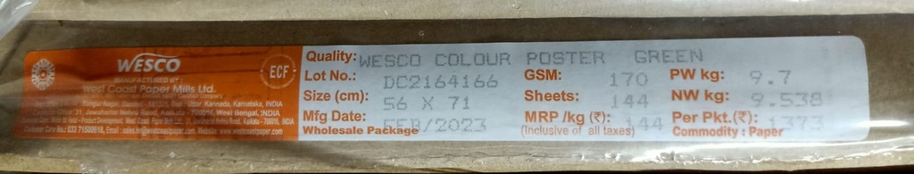 Westcoast Card 22x28 -9.7 Kg 170 Gsm Green 144 Sheet Price & Package ( Westcoast Card )